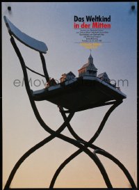 2w361 DAS WELTKIND IN DER MITTEN 23x33 German stage poster 1987 town on a chair by Holger Matthies!