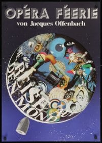 2w367 DIE REISE AUF DEN MOND 23x32 East German stage poster 1980s Jacques Offenbach, Henning art!