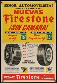 2w308 FIRESTONE 2 tires style 29x44 Argentinean advertising poster 1950s cool vintage art!