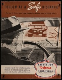 2w481 FOLLOW AT A SAFE DISTANCE 17x22 special poster 1941 Mutual Casualty Insurance, car safety!