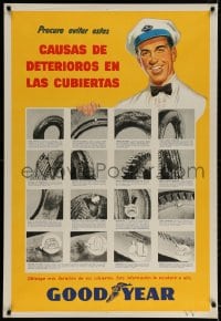 2w313 GOODYEAR 30x44 Argentinean advertising poster 1950s image of types of tire damage!