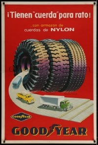 2w316 GOODYEAR 3 tires style 30x44 Argentinean advertising poster 1950s cool vintage art!