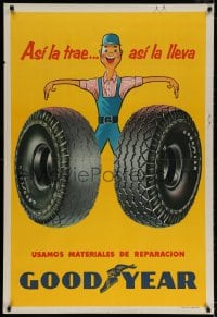 2w315 GOODYEAR 2 tires style 30x44 Argentinean advertising poster 1950s cool vintage art!