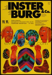 2w283 INSTERBURG & CO. 23x33 German music poster 1972 cool art of faces, boots and more!