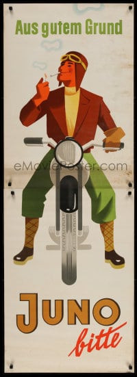 2w327 JUNO motorcycle style 23x66 German advertising poster 1950s Walter Muller smoking art!