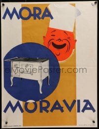 2w334 MORA MORAVIA 18x24 Czech advertising poster 1930s great KG art of chef smiling over oven!