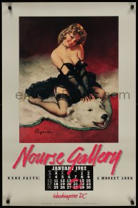 2w258 NOURSE GALLERY 23x35 museum/art exhibition 1982 Elvgren art of sexy woman on bear skin rug!