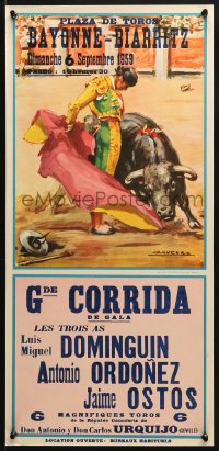 2w558 PLAZA DE TOROS BAYONNE BIARRITZ 13x28 Spanish special poster 1959 Santos Saavedra art!