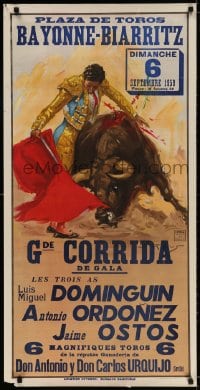 2w559 PLAZA DE TOROS BAYONNE BIARRITZ 21x42 Spanish special poster 1959 J. Reus matador art!