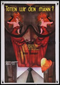 2w421 TOTEN WIR DEN MANN 23x32 Russian stage poster 1980s wicked women in red dresses!