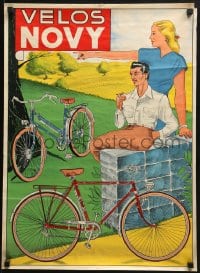 2w347 VELOS NOVY 19x25 Dutch advertising poster 1940s cool art of couple taking bike ride!