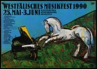 2w297 WESTFALISCHES MUSIKFEST 1990 23x33 German music poster 1990 art of a horse playing the piano!