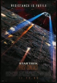 2w937 STAR TREK: FIRST CONTACT int'l advance DS 1sh 1996 starship Enterprise above Borg cube!