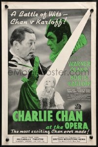 2w013 CHARLIE CHAN AT THE OPERA English trade ad 1936 Asian detective Warner Oland, green style!