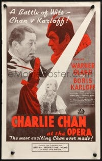 2w014 CHARLIE CHAN AT THE OPERA English trade ad 1936 Asian detective Warner Oland, red style!