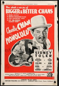 2w016 CHARLIE CHAN IN HONOLULU English trade ad 1938 Sidney Toler, Brooks and Yung, red style!