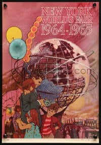 2w055 NEW YORK WORLD'S FAIR 11x16 travel poster 1961 cool Bob Peak art of family & Unisphere!