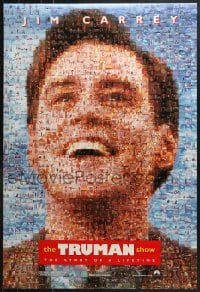 2w964 TRUMAN SHOW teaser DS 1sh 1998 really cool mosaic art of Jim Carrey, Peter Weir