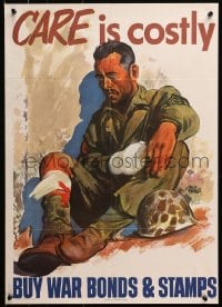 2w088 CARE IS COSTLY 19x26 WWII war poster 1945 cool Adolph Treidler art of injured soldier!