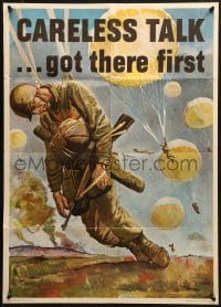 2w089 CARELESS TALK GOT THERE FIRST 20x28 WWII war poster 1944 art by dead paratrooper by Stoops!