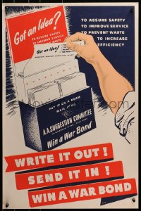 2w099 GOT AN IDEA 19x29 WWII war poster 1943 write it out, send it in, win a War Bond, Dye art!