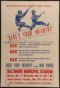 2w102 HERE'S YOUR INFANTRY 15x22 WWII war poster 1945 military show, see flame throwers in action!