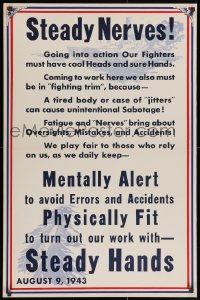 2w126 STEADY NERVES 25x38 WWII war poster 1943 case of 'jitters' can cause unintentional sabotage!