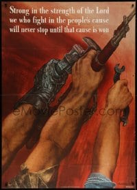 2w127 STRONG IN THE STRENGTH OF THE LORD 40x56 WWII war poster 1942 Martin art of fighting hands!