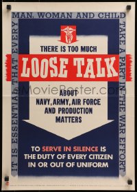 2w129 THERE IS TOO MUCH LOOSE TALK 17x24 Canadian WWII war poster 1940s serve in silence!