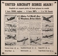 2w136 UNITED AIRCRAFT SCORES AGAIN 19x20 WWII war poster 1942 12 best aircraft in the world!