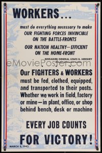 2w150 WORKERS MUST DO EVERYTHING NECESSARY 25x38 WWII war poster 1942 Brigadier General Hershey!