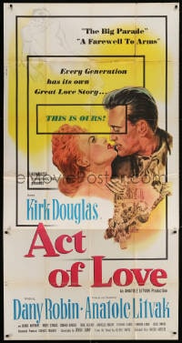 2x377 ACT OF LOVE 3sh 1953 Kirk Douglas is wanted for desertion, Dany Robin for questioning!