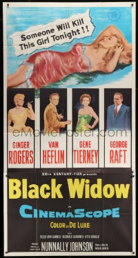 2x402 BLACK WIDOW 3sh 1954 Ginger Rogers, Gene Tierney, Van Heflin, George Raft, sexy art!