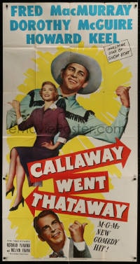 2x413 CALLAWAY WENT THATAWAY 3sh 1951 Fred MacMurray, Dorothy McGuire & Howard Keel w/thumbs out!