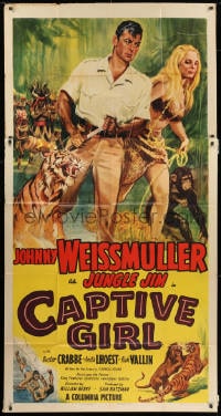 2x416 CAPTIVE GIRL 3sh 1950 Caravath art of Weissmuller as Jungle Jim, Crabbe & sexy blonde, rare!