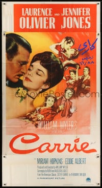 2x418 CARRIE 3sh 1952 romantic art of Laurence Olivier & Jennifer Jones, William Wyler
