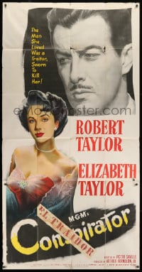 2x425 CONSPIRATOR 3sh 1949 art of English spy Robert Taylor & sexy young Elizabeth Taylor!