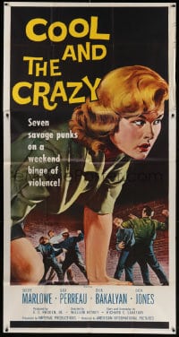 2x426 COOL & THE CRAZY 3sh 1958 savage punks on a weekend binge of violence, classic '50s image!