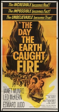 2x437 DAY THE EARTH CAUGHT FIRE 3sh 1962 Val Guest sci-fi, most jolting events of tomorrow!