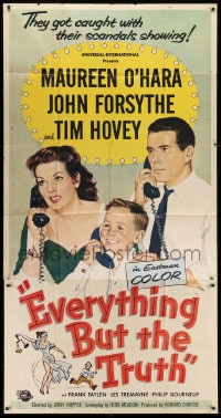 2x449 EVERYTHING BUT THE TRUTH 3sh 1956 sexy Maureen O'Hara got caught with her scandals showing!