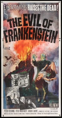 2x450 EVIL OF FRANKENSTEIN 3sh 1964 Peter Cushing, Hammer, lightning raises the dead!