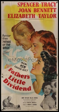 2x453 FATHER'S LITTLE DIVIDEND 3sh 1951 art of Elizabeth Taylor, Spencer Tracy & Joan Bennett!