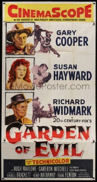 2x464 GARDEN OF EVIL 3sh 1954 cool art of Gary Cooper, sexy Susan Hayward, & Richard Widmark!