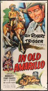 2x491 IN OLD AMARILLO 3sh 1951 cool art of Roy Rogers & his horse Trigger in Texas!