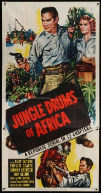 2x504 JUNGLE DRUMS OF AFRICA 3sh 1952 art of Clayton Moore w/gun & Phyllis Coates, Republic serial!