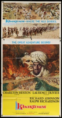 2x508 KHARTOUM 3sh 1966 cool artwork of Charlton Heston & Laurence Olivier by Frank McCarthy!