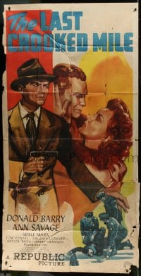 2x516 LAST CROOKED MILE 3sh 1946 art of detective Red Barry & sexy Ann Savage, mystery!