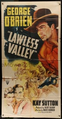 2x518 LAWLESS VALLEY style A 3sh R1948 art of cowboy George O'Brien with gun & with Kay Sutton!