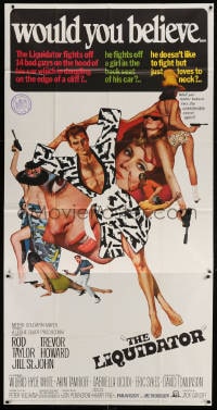 2x521 LIQUIDATOR 3sh 1966 cool artwork of Rod Taylor & sexy spy babes by Bob Peak!