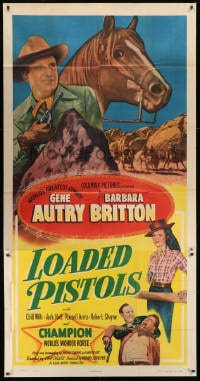 2x522 LOADED PISTOLS 3sh 1949 Gene Autry playing guitar, fighting & riding Champion!